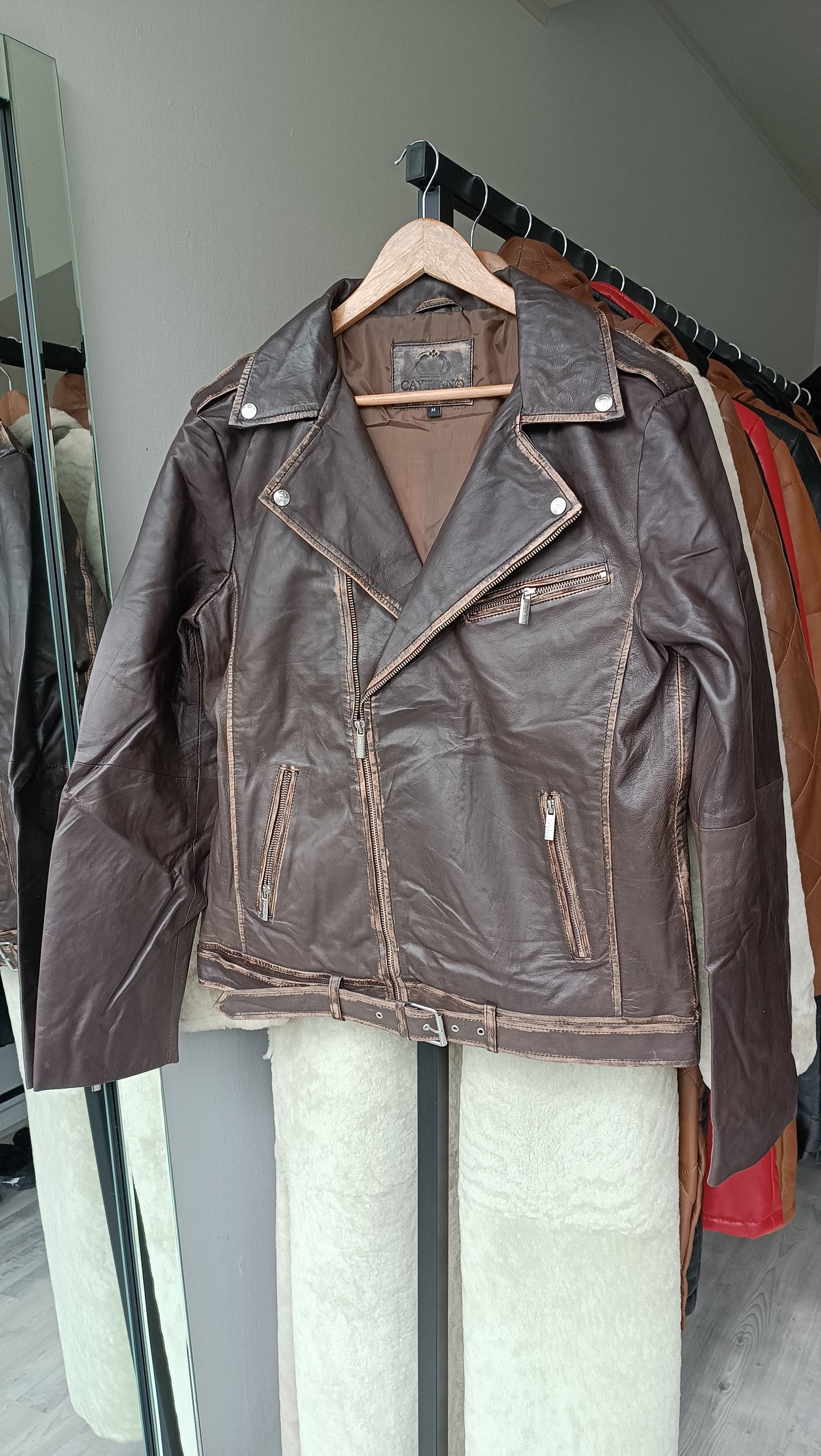 Barcelona Men's Leather Jacket Worn-Out Chocolate 