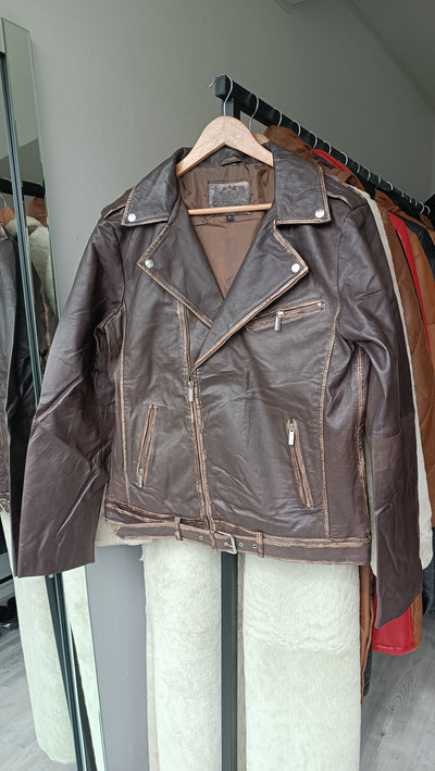 Barcelona Men's Leather Jacket Worn-Out Chocolate 