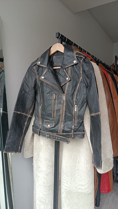 Oporto Leather Jacket Worn-Out Black 