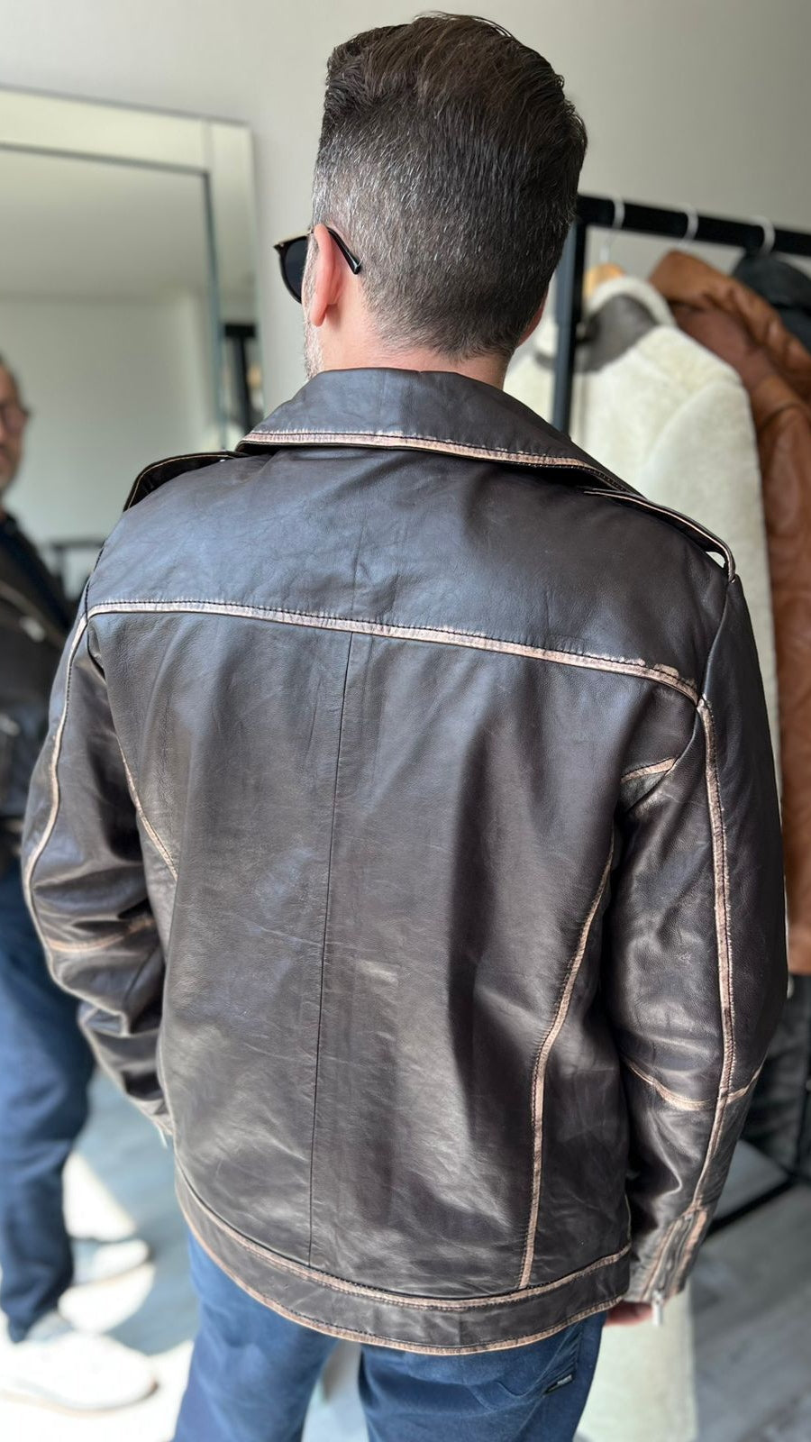 Barcelona Men's Leather Jacket Worn-Out Chocolate 