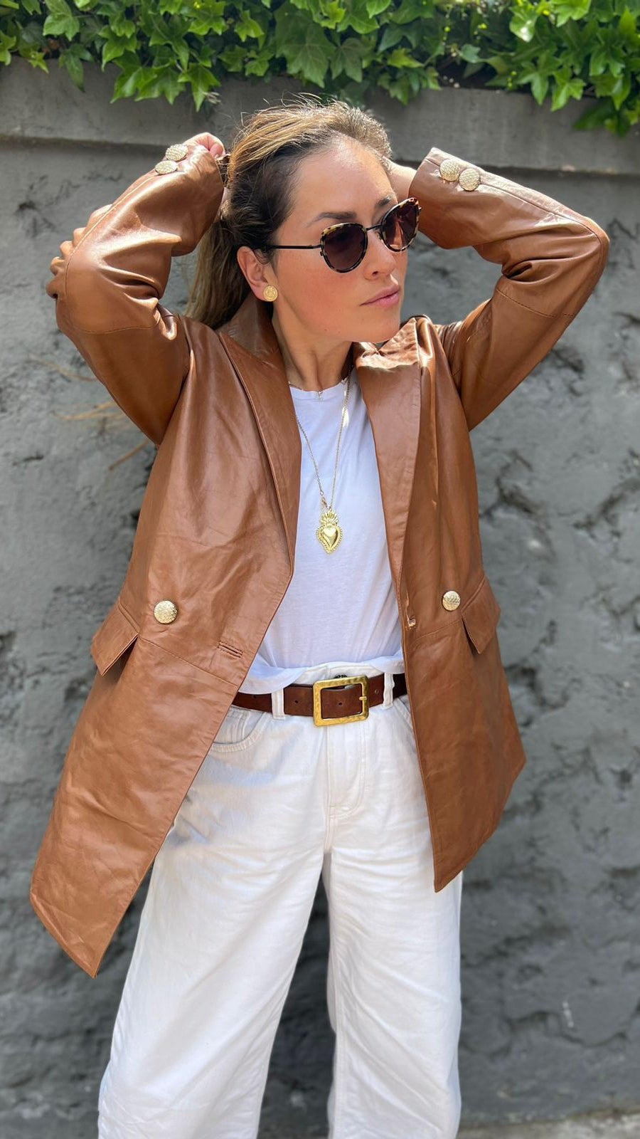 Burdeos Leather Blazer Camel 