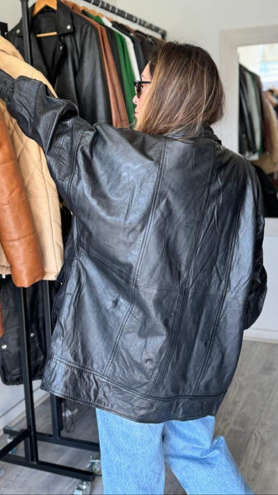 Quebec Leather Oversize Jacket Black 