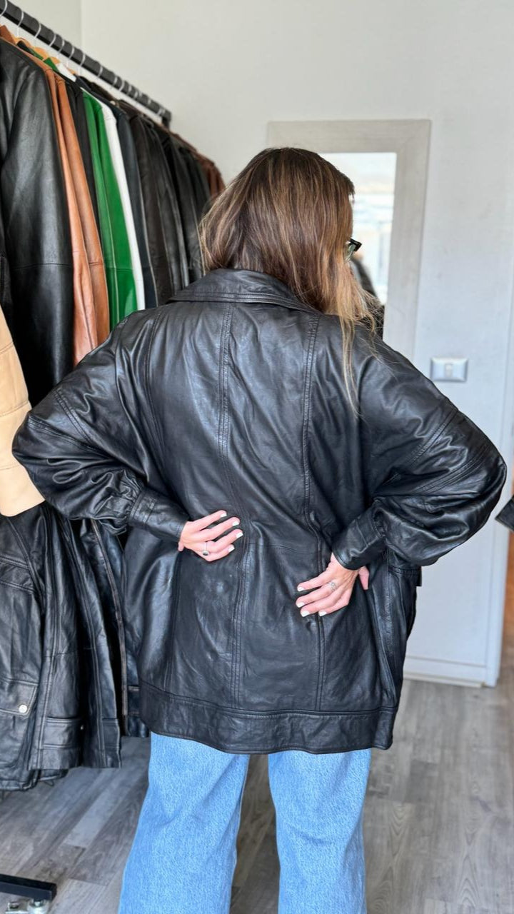 Quebec Leather Oversize Jacket Black 