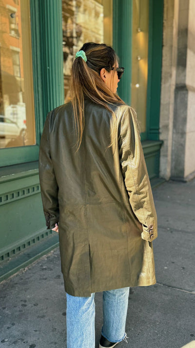 Finlandia Leather Trench Coat - Olive