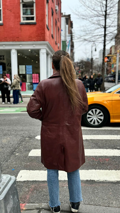 Finlandia Leather Trench Coat - Burgundy 