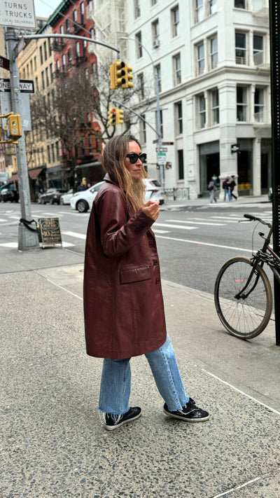 Finlandia Leather Trench Coat - Burgundy 