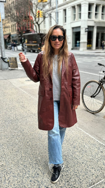 Finlandia Leather Trench Coat - Burgundy 