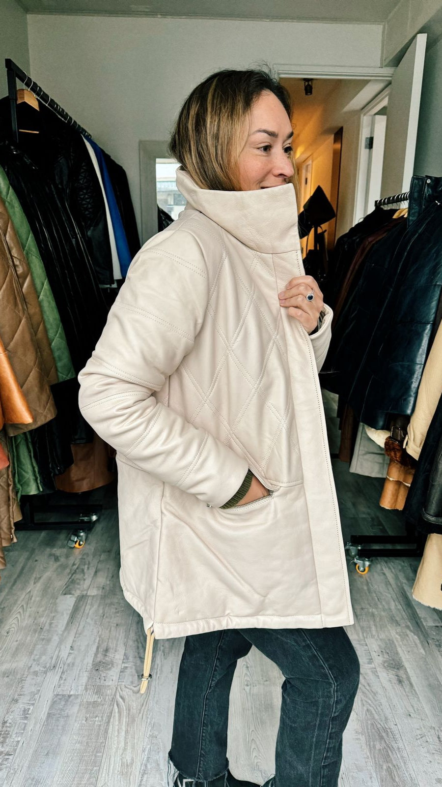 Praga Leather Parka Cream