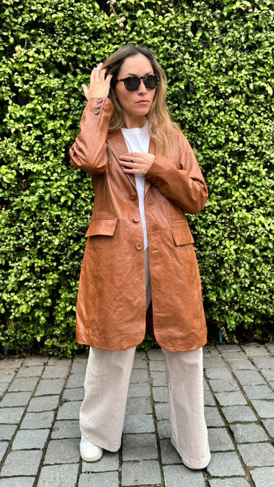 Finlandia Leather Trench Coat - Camel