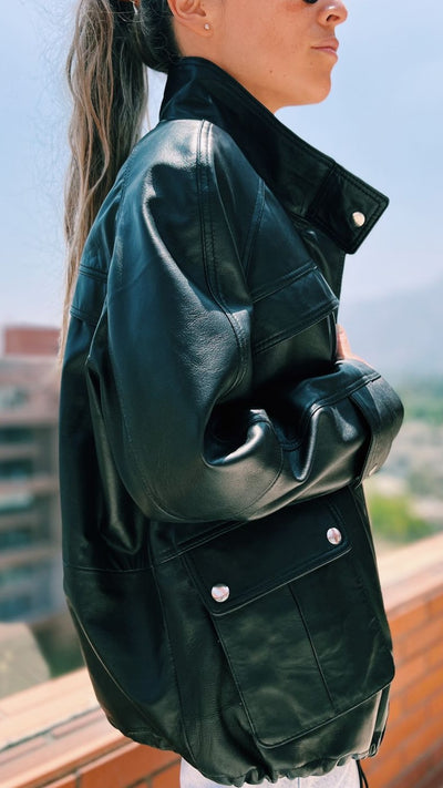 Manchester Oversize Leather Jacket Black