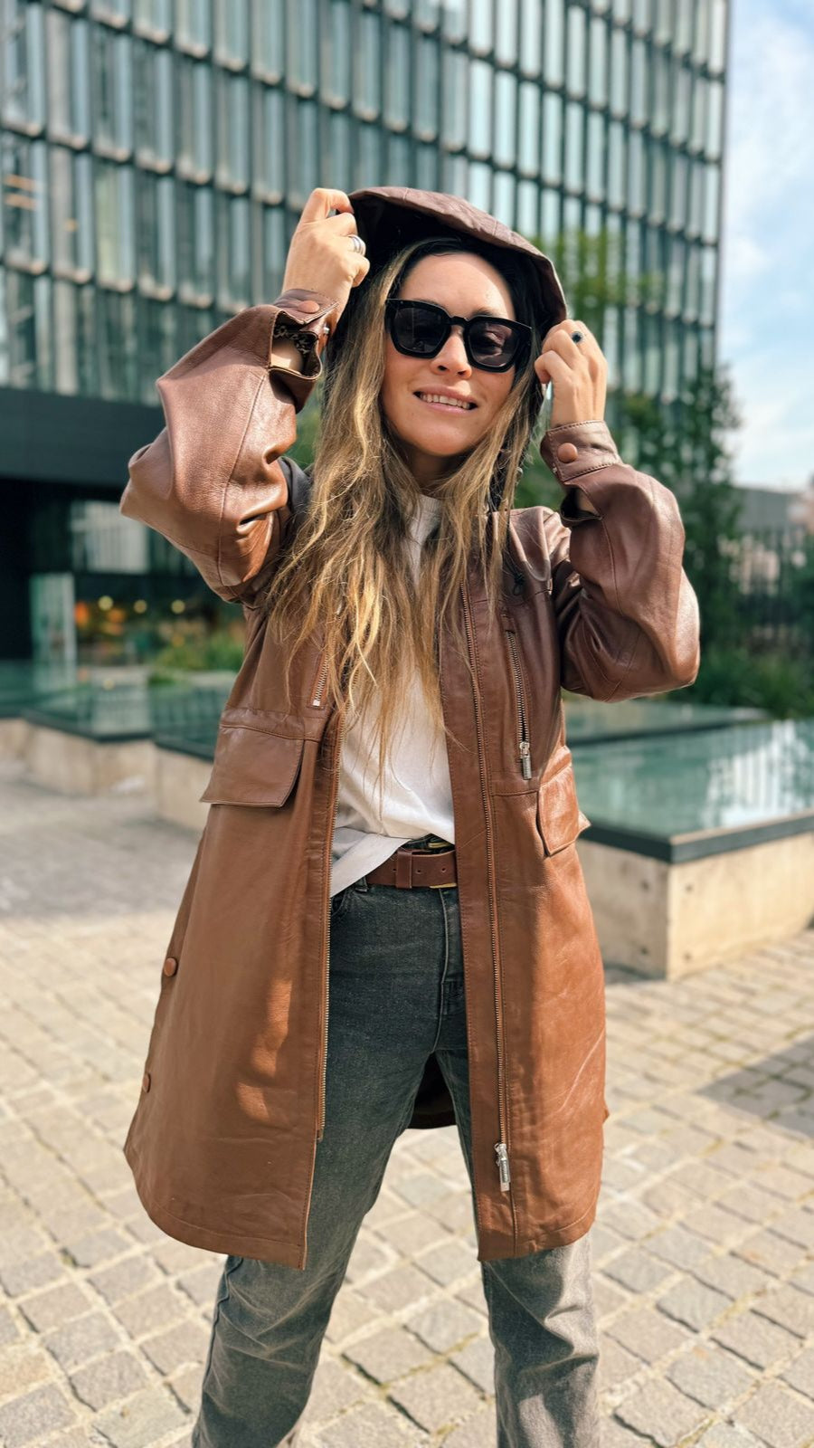 Helsinki Leather Trench Coat - Cognac