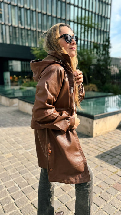 Helsinki Leather Trench Coat - Cognac