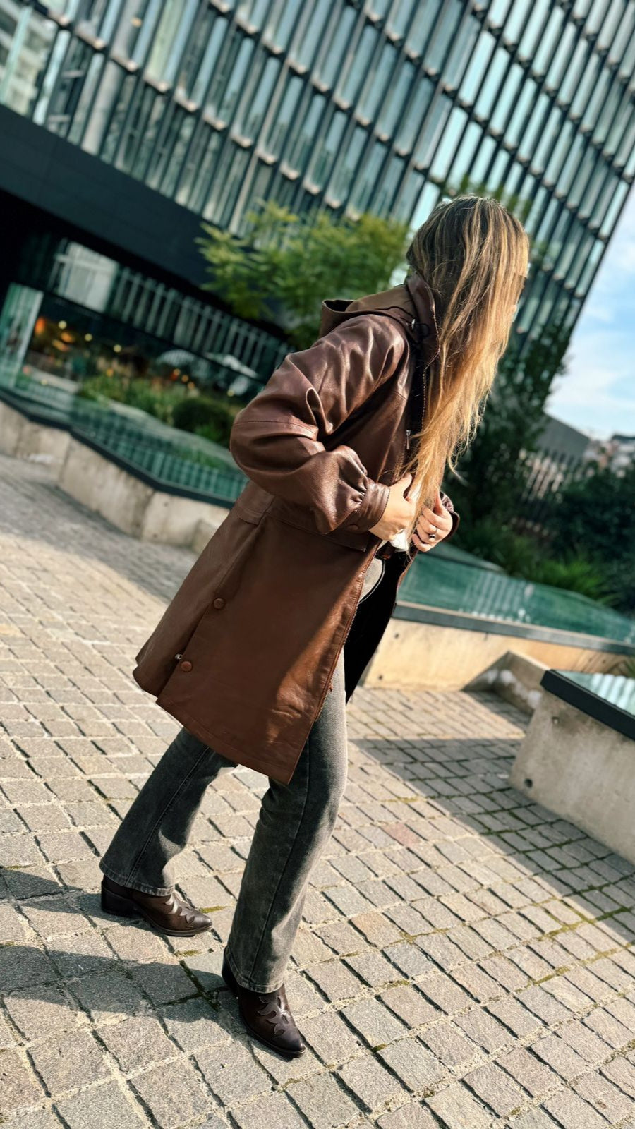 Helsinki Leather Trench Coat - Cognac