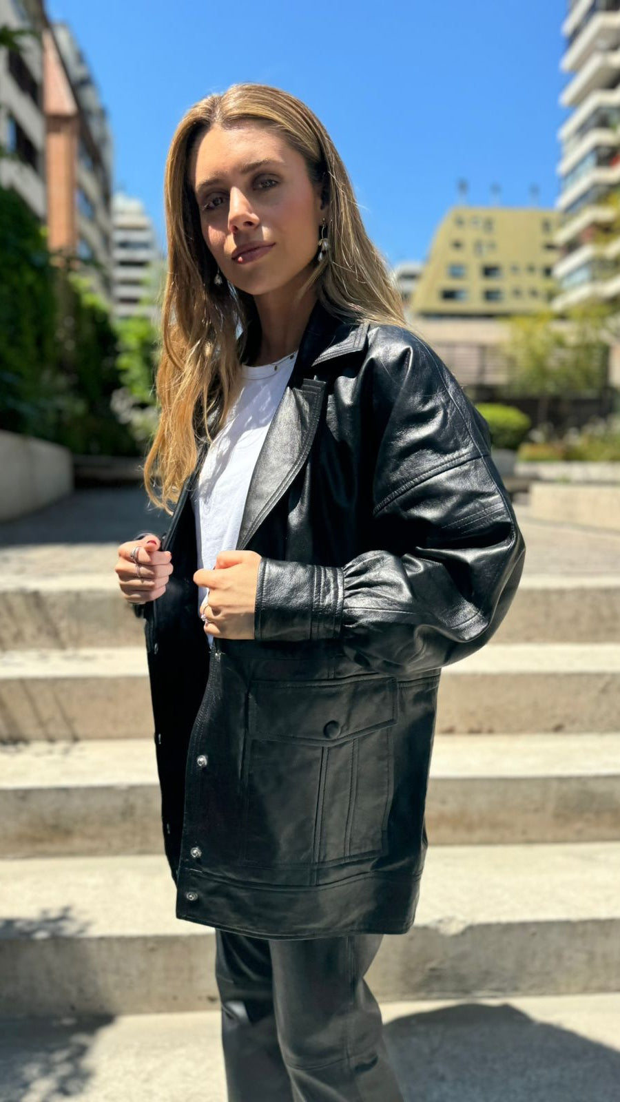 Quebec Leather Oversize Jacket Black 