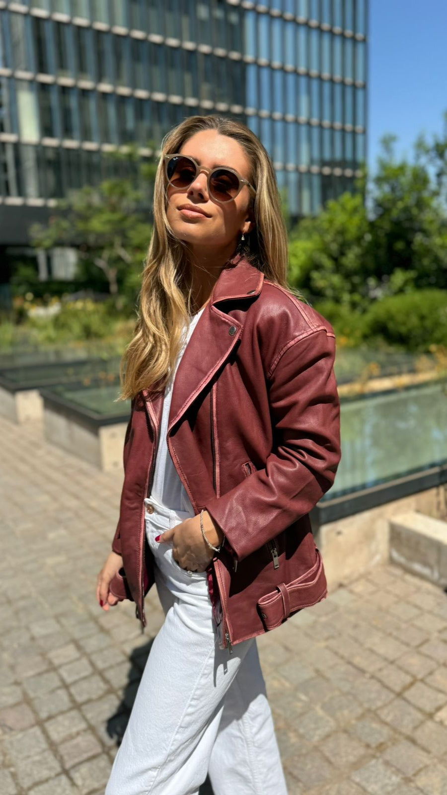 Calcuta Leather Oversize Jacket Worn-out Burgundy 