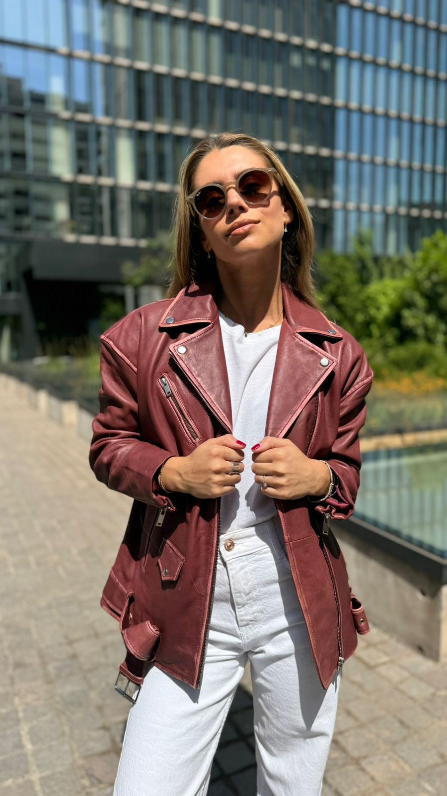 Calcuta Leather Oversize Jacket Worn-out Burgundy 