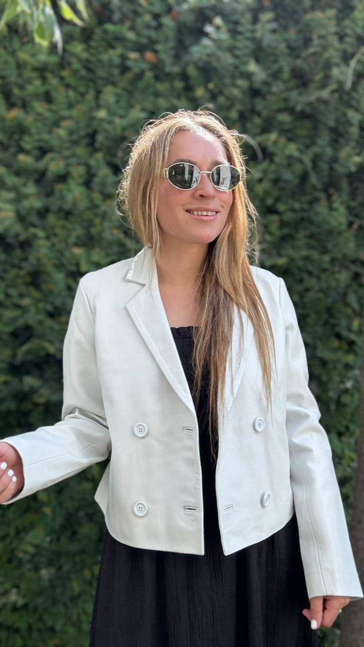 Chaqueta Cuero Palma Blanco