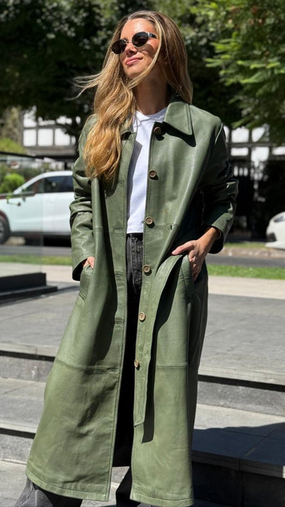 Trench Cuero Chelsea Verde Claro