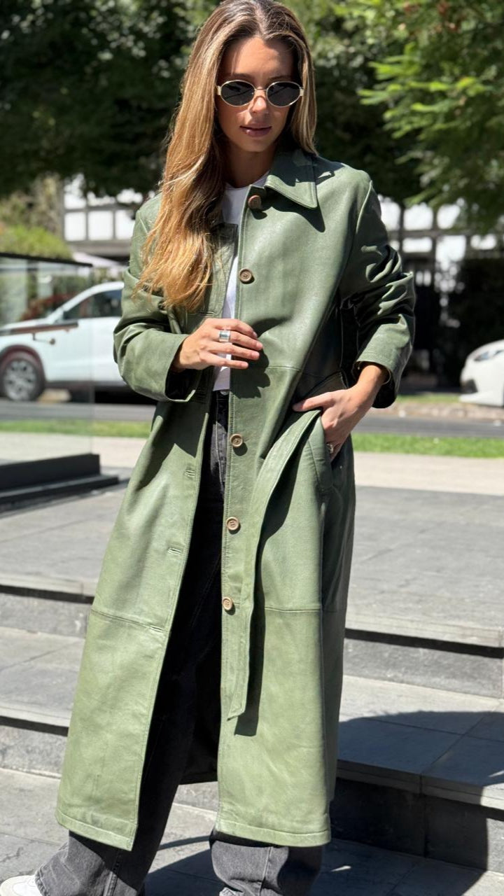 Trench Cuero Chelsea Verde Claro