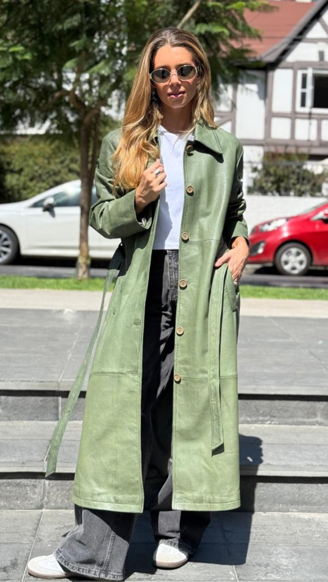 Trench Cuero Chelsea Verde Claro