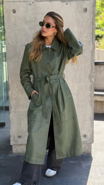 Trench Cuero Chelsea Verde Claro