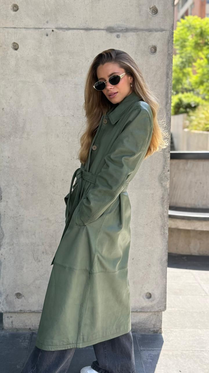 Trench Cuero Chelsea Verde Claro