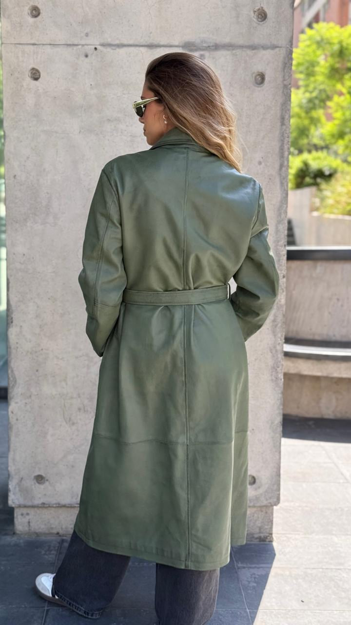 Trench Cuero Chelsea Verde Claro