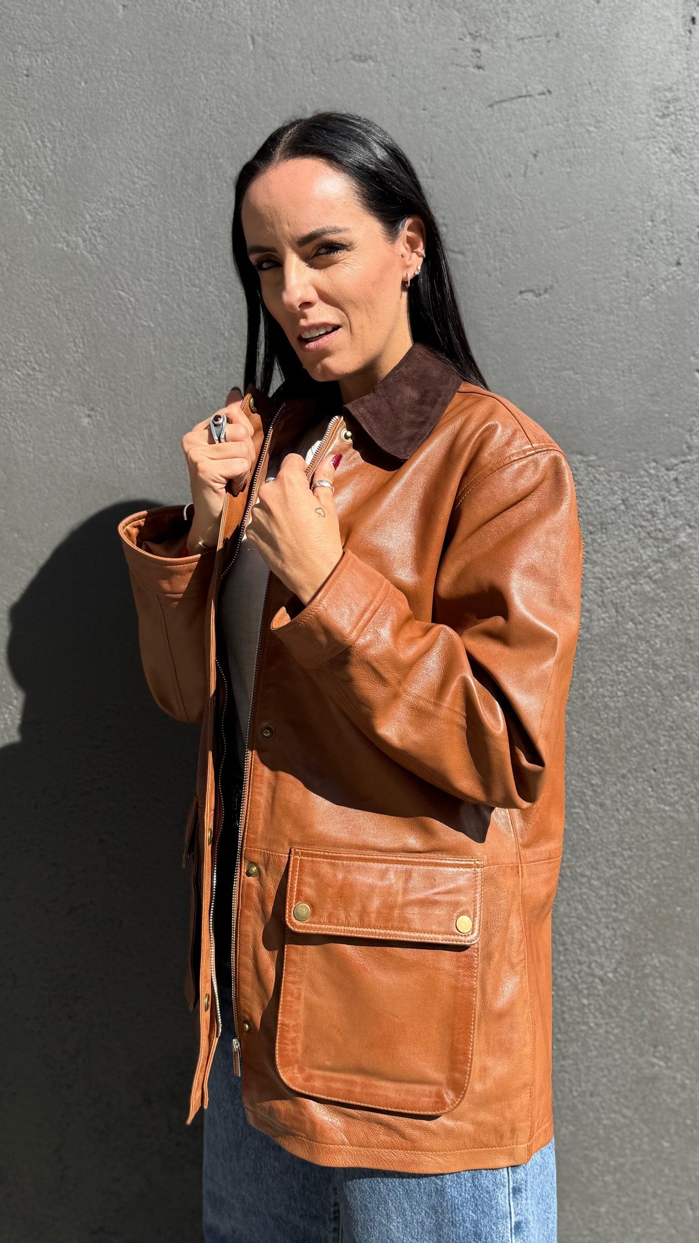 Chaqueta Cuero Tribeca Camel
